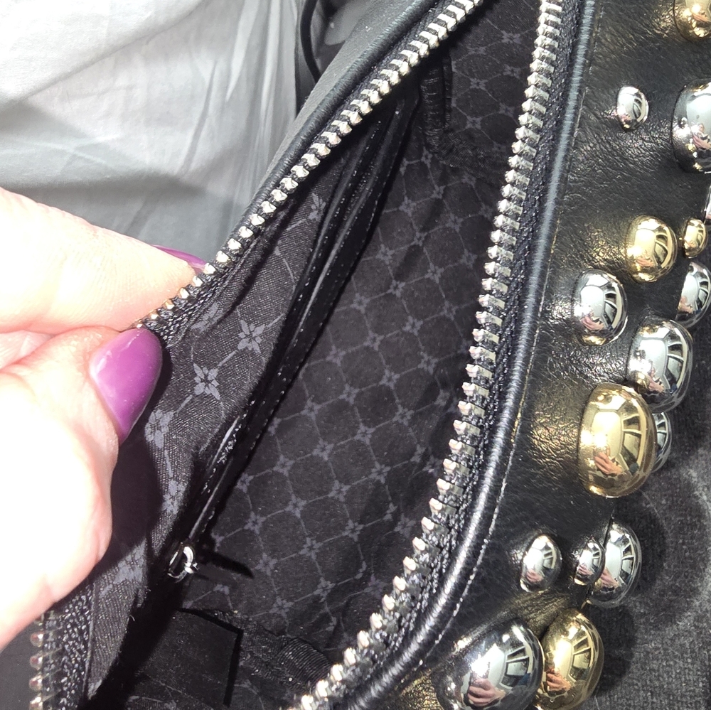 BCBGeneration Black Studded Dome Hand Bag with Gold & Silver Studs - Picture 3 of 6